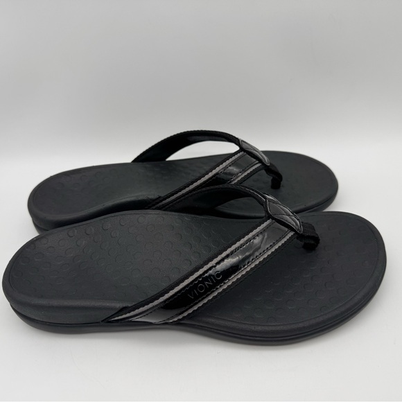 Vionic Sandals Women's Tide Sport Black Patent Thong Flip Flops Shoes Size 7 US - Picture 1 of 8